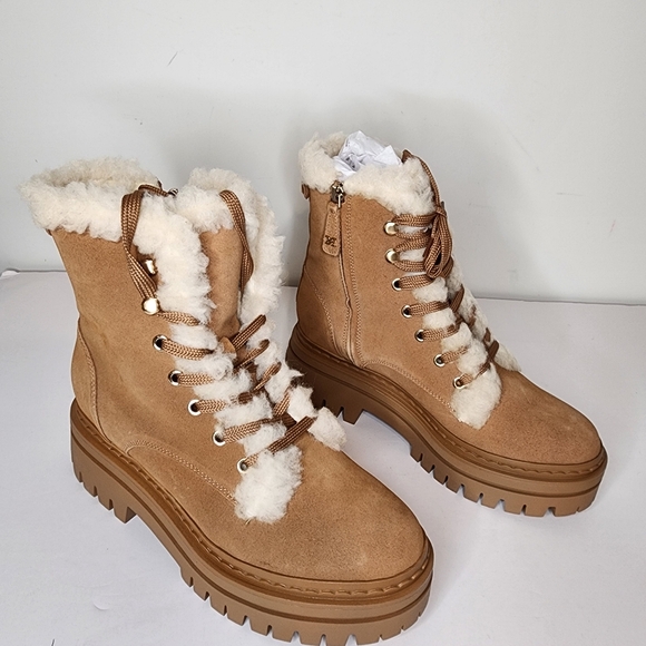 Sam Edelman kyler 2 Womens Faux Shearling Platform Combat Booties Size 9 - Picture 2 of 7